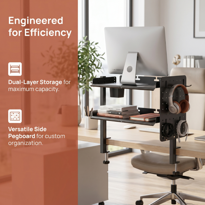 2-Tier Metal Clamp Desk Shelf  - Headphone Stand Desk recension och pris