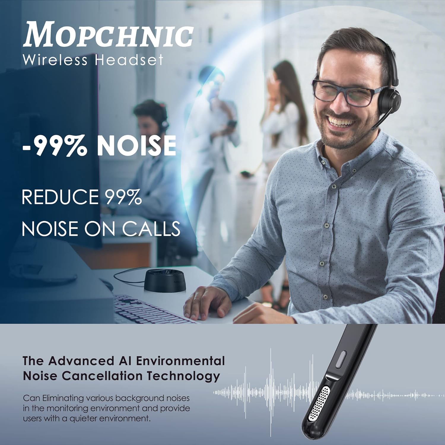 Wireless Bluetooth Headset wit - Noise Cancelling Headphone recension och pris