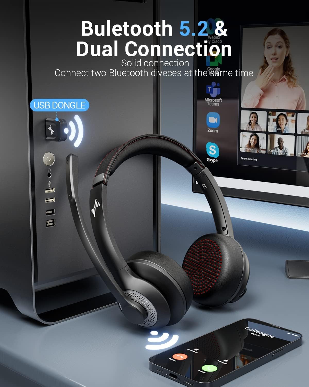 Bluetooth 5.2 Headset with Mic - Bluetooth Headset On Ear recension och pris